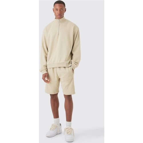 Tuta sportiva corta oversize squadrata con zip corta e rovescio a ricci - boohoo - Modalova