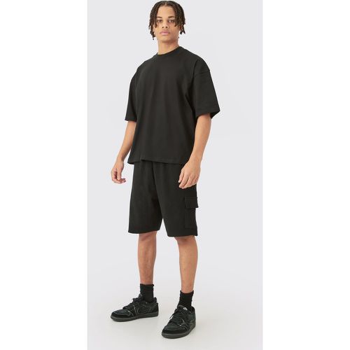 Oversized Boxy Heavyweight Tshirt & Ribbed Cargo Shorts Set - boohoo - Modalova