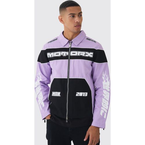 Collared Twill Moto Jacket, Purple - boohoo - Modalova
