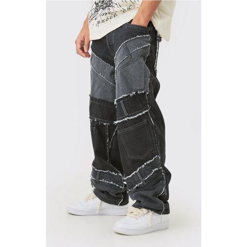 Jeans extra comodi neri in denim rigido effetto patchwork con fascia in vita - boohoo - Modalova