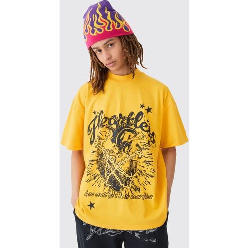 T-shirt oversize pesante con grafica e girocollo esteso - boohoo - Modalova