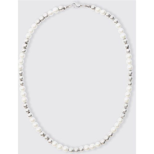 Metal Bead And Pearl Necklace, Gris - boohoo - Modalova