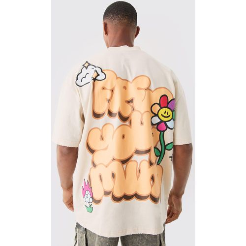 Camiseta Oversize Rota Con Estampado De Flores En Relieve - boohoo - Modalova