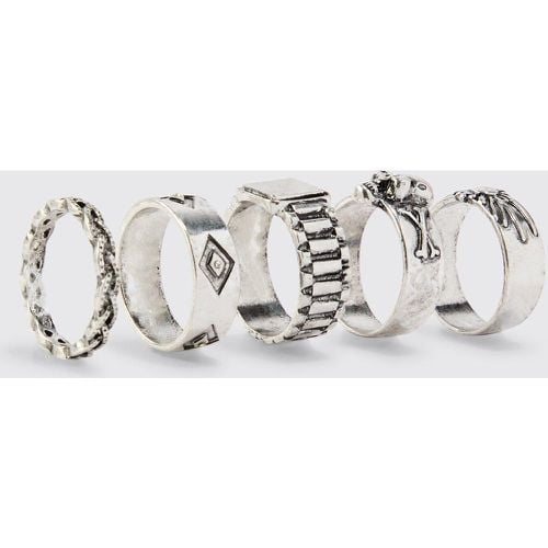 Pack De 5 Anillos Con Calavera En Relieve - boohoo - Modalova