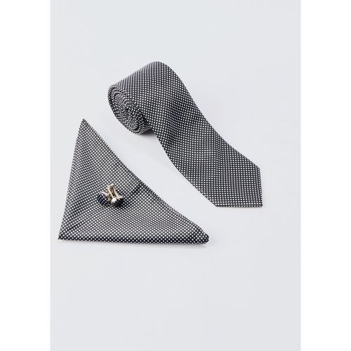 Cravatta Slim Fit, fazzoletto da taschino e gemelli neri - boohoo - Modalova