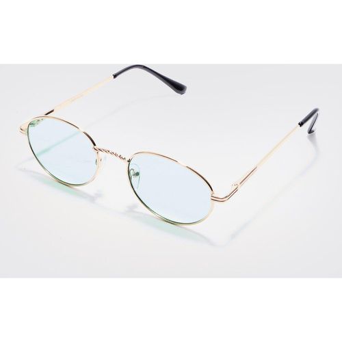 Oval Metal Frame Sunglasses In Green - boohoo - Modalova
