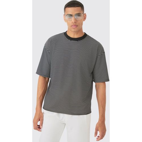 Boxy Stripe Rib T-shirt, Navy - boohoo - Modalova