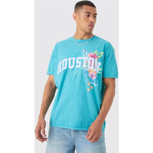 Camiseta Oversize Con Cuello De Caja Y Estampado De Flores De Houston - boohoo - Modalova