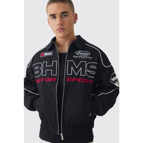 Chaqueta Recta De Sarga Con Emblema En - boohoo - Modalova