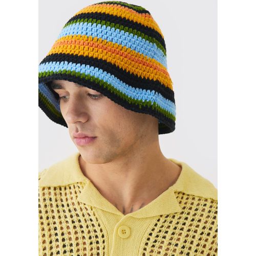 Stripe Crochet Bucket Hat In Black - boohoo - Modalova