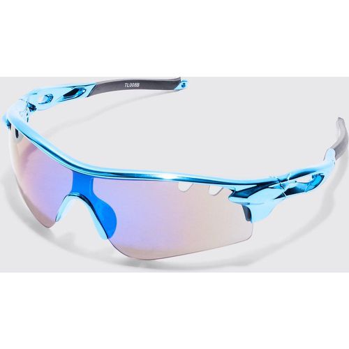 Racer Mirror Lens Chrome Sunglasses In Cobalt - boohoo - Modalova