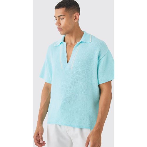 Regular Fit V Neck Knitted Polo With Tipping - boohoo - Modalova