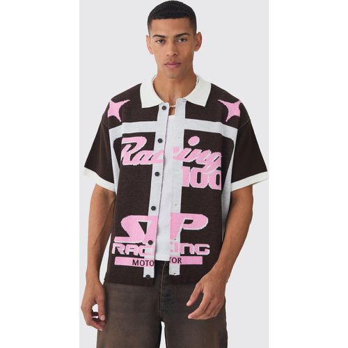 Camisa Oversize Recta De Punto Con Estampado De Motociclismo - boohoo - Modalova