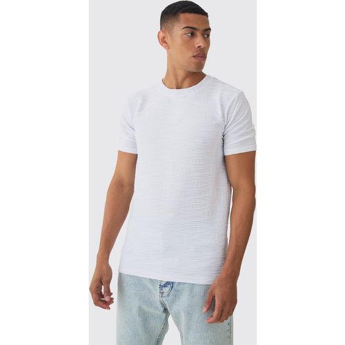 T-shirt Slim Fit con trama, Bianco - boohoo - Modalova