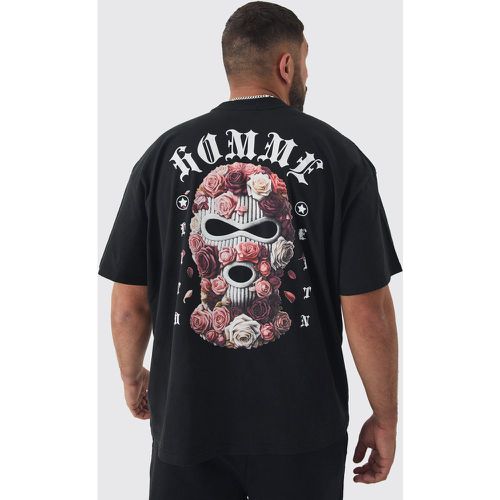 T-shirt Plus Size oversize Homme con stampa di passamontagna a fiori - boohoo - Modalova