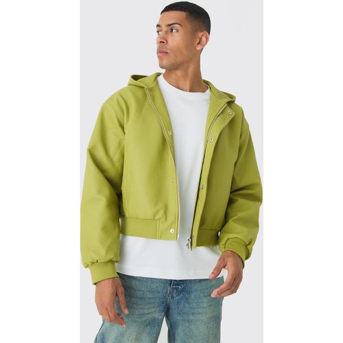 Chaqueta Bomber Recta De Cuero Sintético Con Capucha En Color Lima - boohoo - Modalova