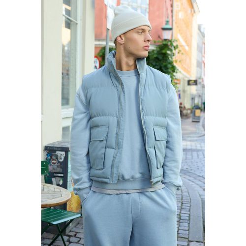 Giacca smanicata squadrata in scamosciato sintetico blu con collo a imbuto - boohoo - Modalova