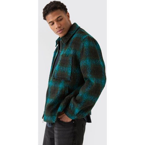 Giacca Harrington spazzolata a quadri blu con colletto - boohoo - Modalova