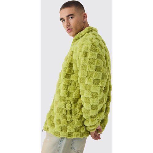 Giacca oversize color lime a quadri con collo a imbuto in pelliccia sintetica - boohoo - Modalova