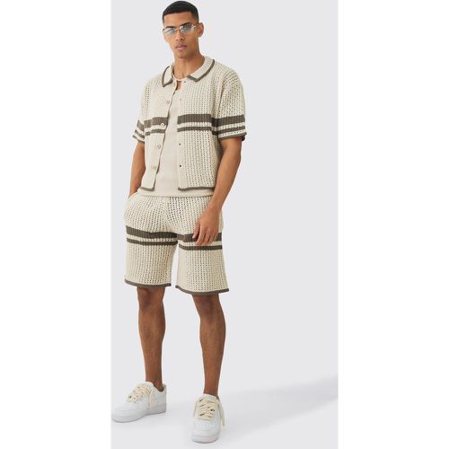 Oversized Boxy Open Stitch Colour Block Shirt Short Set - boohoo - Modalova