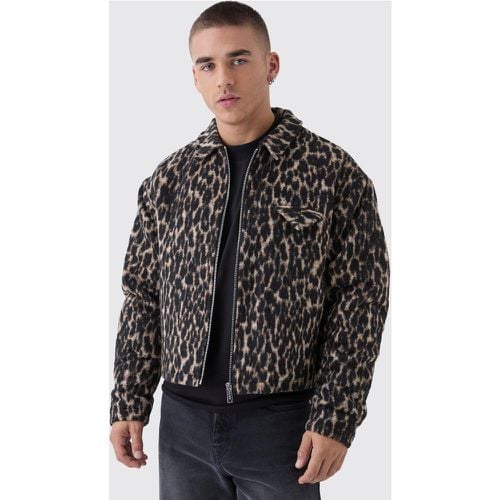 Chaqueta Harrington Recta De Leopardo Negra - boohoo - Modalova