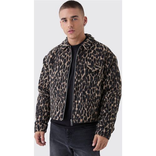 Giacca Harrington squadrata nera leopardata - boohoo - Modalova