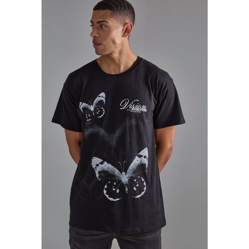 Camiseta Oversize Con Cuello Extendido Y Estampado Gráfico De Mariposas - boohoo - Modalova