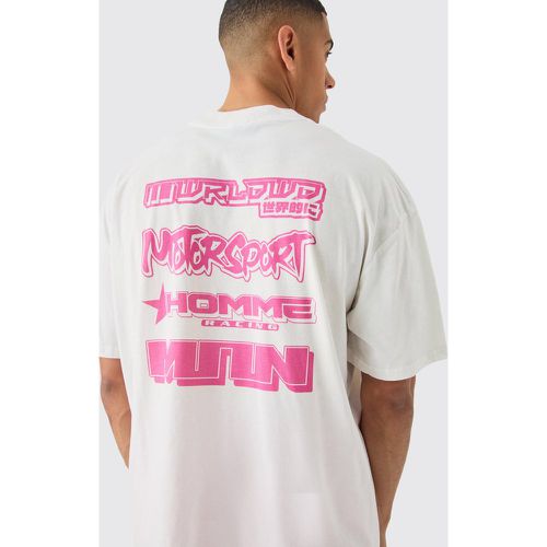 T-shirt oversize con grafica di moto e girocollo esteso - boohoo - Modalova