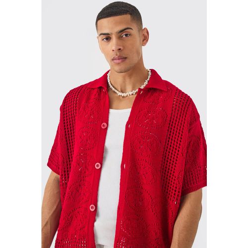 Camicia squadrata oversize rossa in maglia traforata - boohoo - Modalova