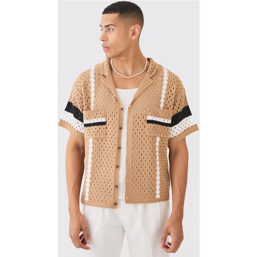 Camicia squadrata oversize color pietra a righe traforate con rever - boohoo - Modalova