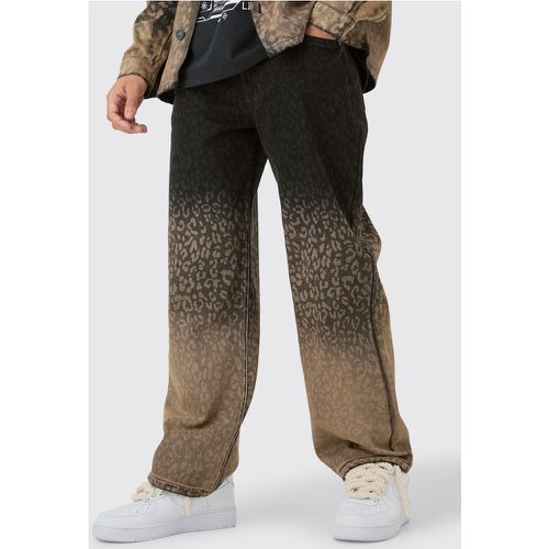 Baggy Rigid Leopard Print Jeans In Tinted Black - boohoo - Modalova