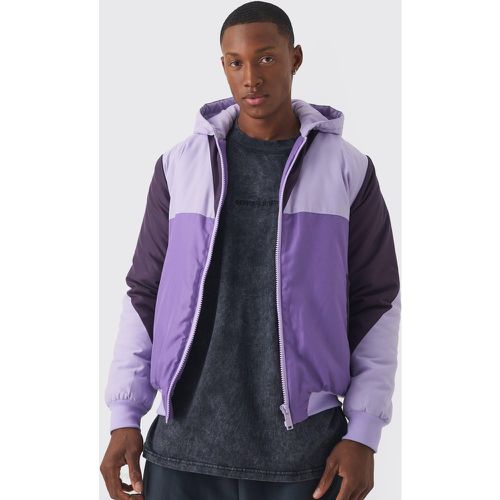 Chaqueta Bomber Acolchada Con Capucha Y Colores En Bloque Violeta - boohoo - Modalova