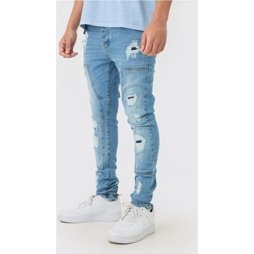 Jeans azzurri Super Skinny Fit Stretch con strappi stile Carpenter - boohoo - Modalova