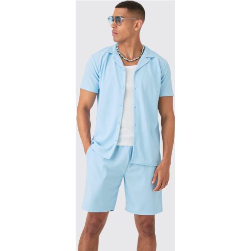 Camicia a coste a maniche corte & pantaloncini - boohoo - Modalova