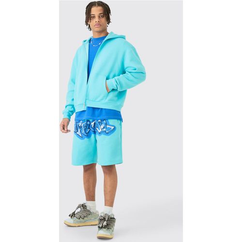 Oversized Boxy Zip Up Official Graffiti Spray Hoodie And Shorts Set - boohoo - Modalova