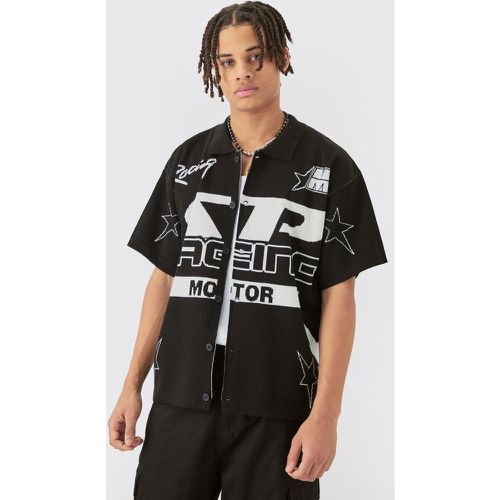 Boxy Fit Knitted Moto Shirt, Negro - boohoo - Modalova
