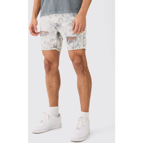 Skinny Ripped Denim Shorts In Ice Grey - boohoo - Modalova