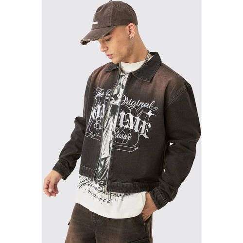 Homme Embroidered Boxy Fit Denim Jacket In - boohoo - Modalova