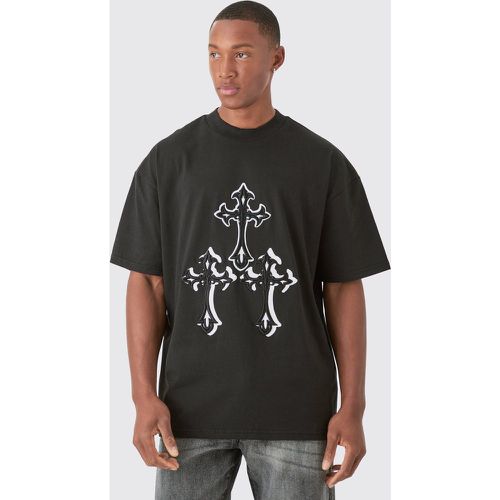 T-shirt oversize pesante con caratteri gotici e girocollo esteso - boohoo - Modalova