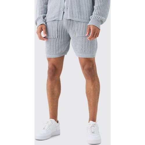 Crochet Open Knit Mid Length Shorts In Grey - boohoo - Modalova