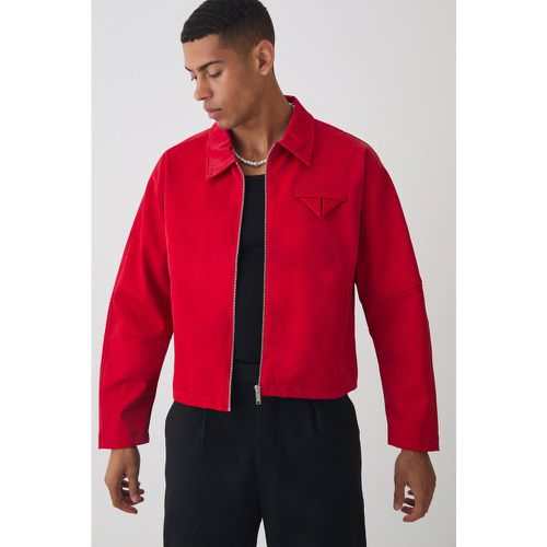 Giacca Harrington squadrata in raso in PU pied-de-poule rossa - boohoo - Modalova