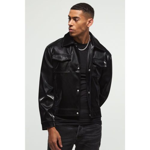 Giacca Harrington in PU extra lucida nera - boohoo - Modalova