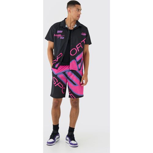 Pantalón Corto Y Camisa Recta De Malla Con Estampado De Motociclismo - boohoo - Modalova