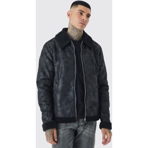 Chaqueta Tall De Aviador Negra De Ante Sintético - boohoo - Modalova