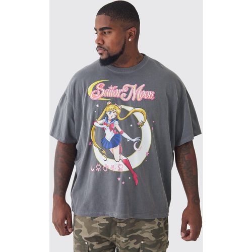 T-shirt Plus Size slavata ufficiale di Sailor Moon grigia - boohoo - Modalova