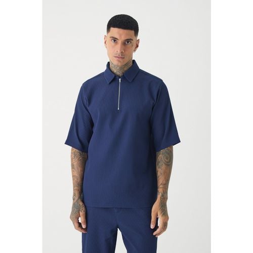 Polo Tall plissettata con zip, Navy - boohoo - Modalova