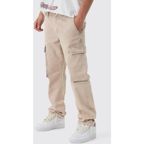 Pantalón Cargo Recto De Sarga Gruesa Con Lavado De Ácido - boohoo - Modalova