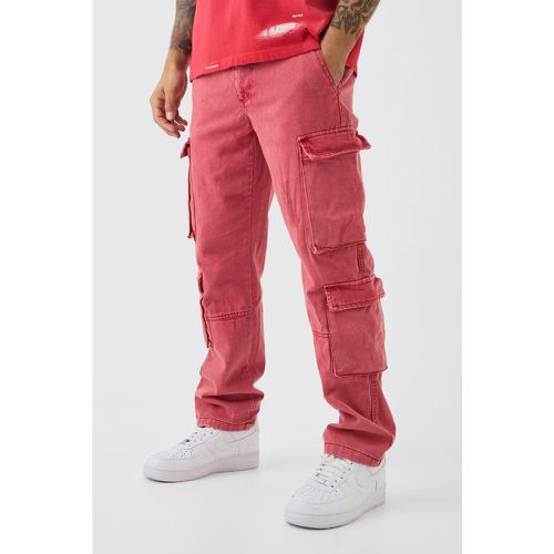 Pantaloni Cargo dritti pesanti in twill in lavaggio acido - boohoo - Modalova