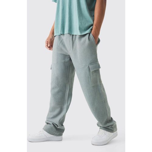 Pantaloni Cargo rilassati con trama a spina di pesce e vita elasticizzata - boohoo - Modalova