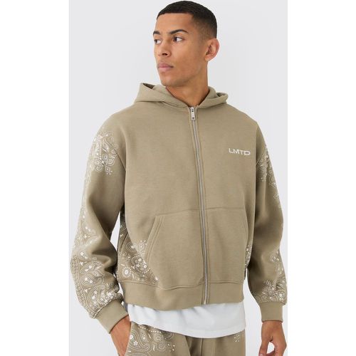 Sudadera Oversize Recta Con Capucha, Cremallera Y Estampado Cachemira En Los Filos - boohoo - Modalova